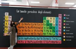 Una tavola periodica degli elementi arreda l'atrio della scuola