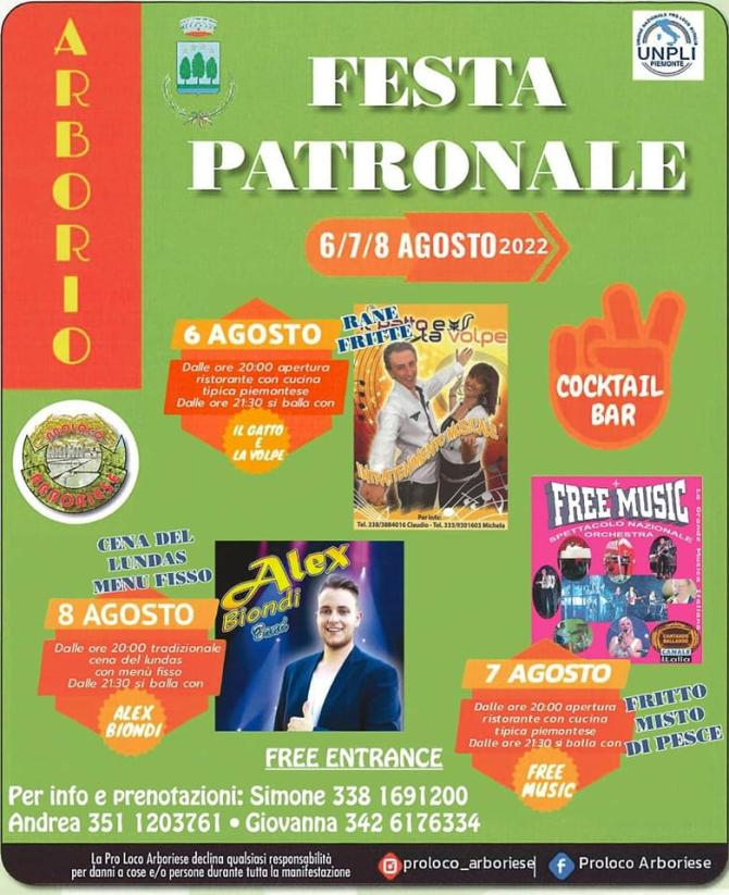Festa ad Arborio dal 6 all'8 agosto