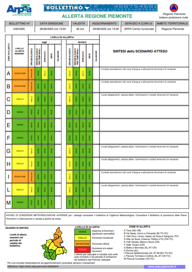 Arpa conferma l'allerta arancione