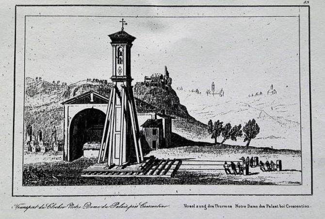 Crescentino immagine storica spostamento del campanile