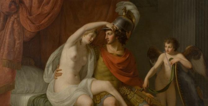 Venere che, insieme a Cupido, disarma Marte. di Giuseppe Mazzola