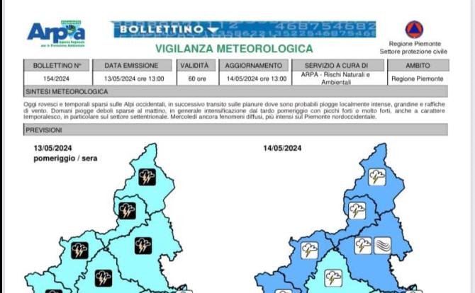 Allerta meteo gialla su Vercelli e provincia