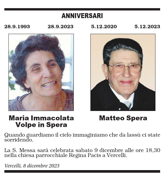 Anniversari Maria Immacolata Volpe in Spera e Matteo Spera La Sesia